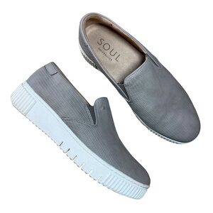 SOUL Naturalizer Light Gray Platform Sneakers, Women’s Slip-On Shoes US Size 9 W